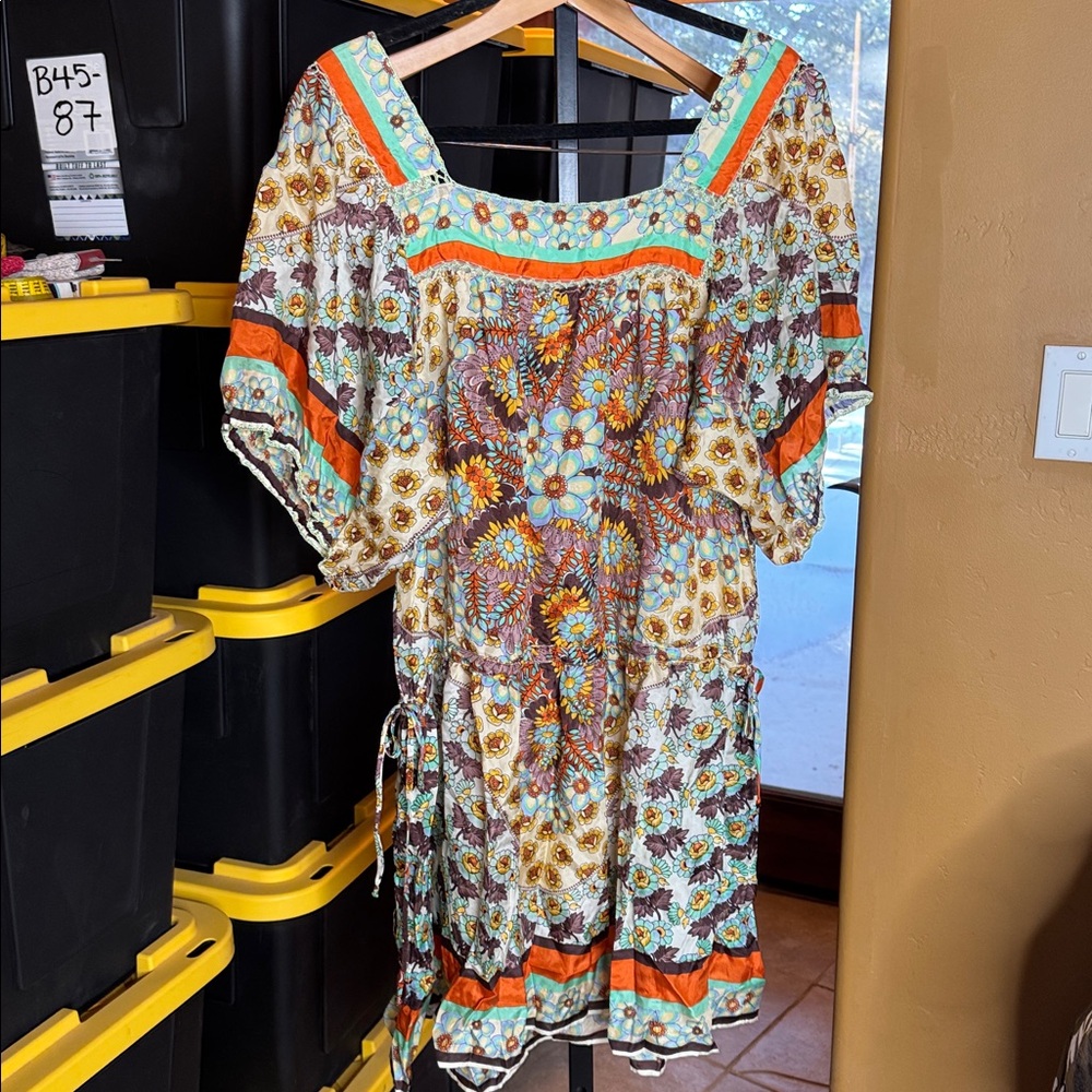Johnny Was 100% Silk Floral Print Square Neck Boho Dress Size Large *FLAW* - Picture 11 of 13